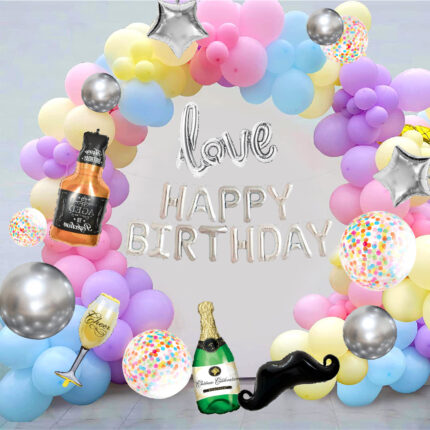 Happy Birthday Balloon Arch surprise - Pastel -(A)