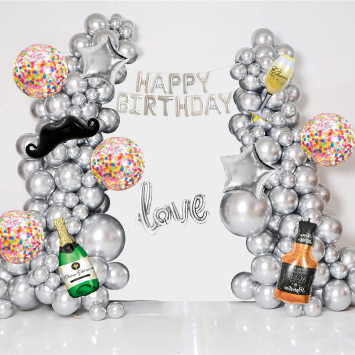 Happy Birthday Silver Balloon surprise -(A)
