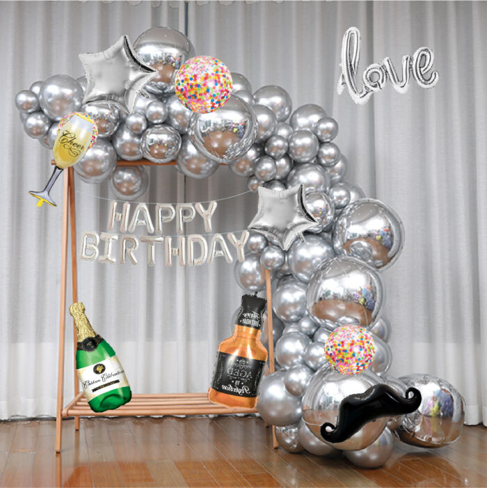 Happy Birthday Silver Balloon surprise -(B)