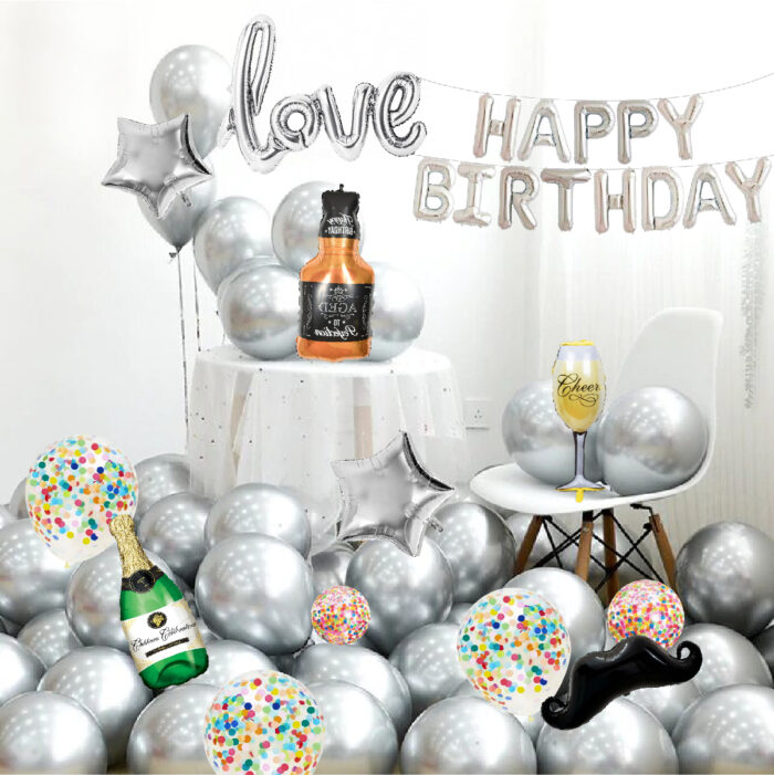 Happy Birthday Silver Balloon surprise -(C)